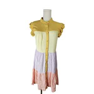 BiB! Size S Colorblock Tiered Button-Down Dress NWT